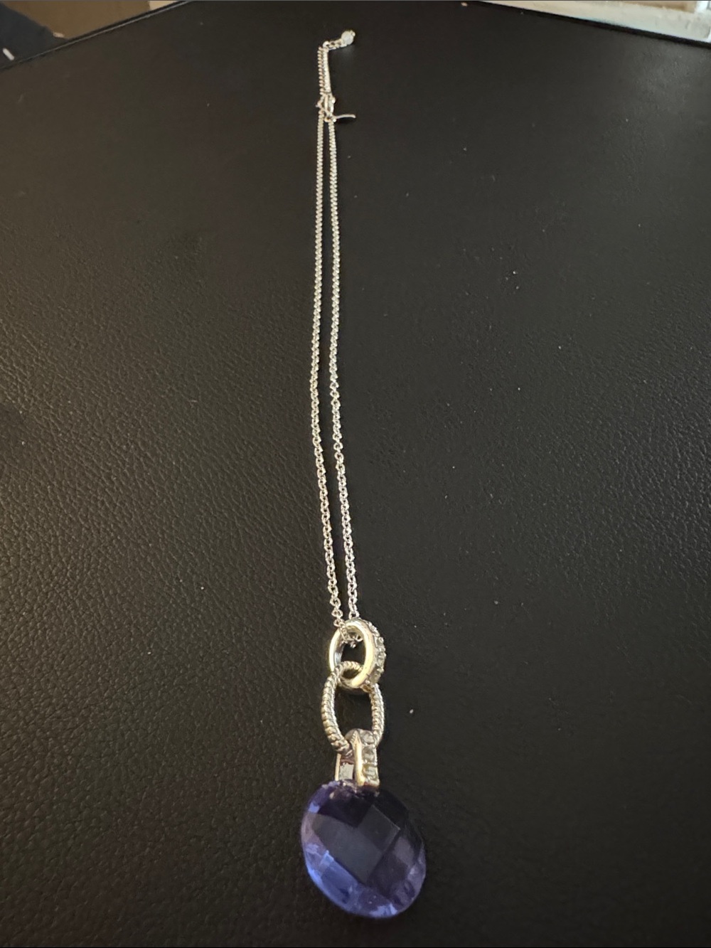 Silver Necklace with Faceted Purple Pendant